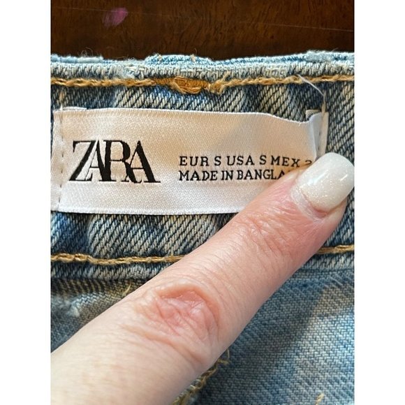 Zara Blue Light Wash A Line Raw Hem Denim Mini Skirt Size S - Picture 7 of 7